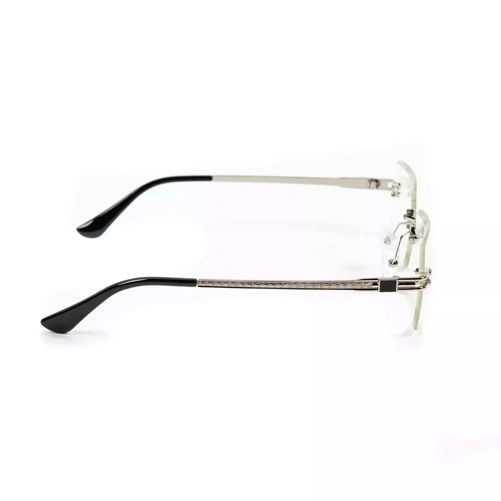 Rimless Rectangle Sunglasses Men Silver‎ Frame Clear Lens Fashion Eyewear Lentes